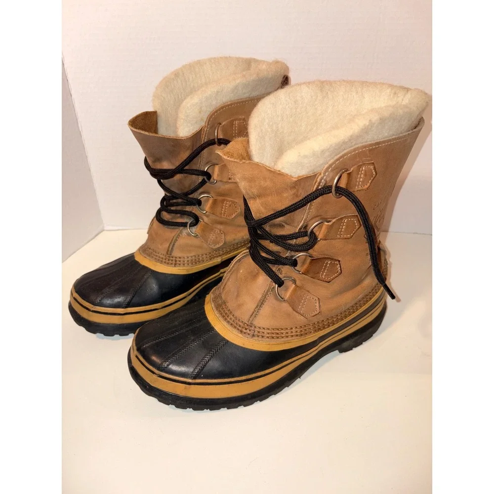 Sorel Caribou Waterproof Winter Snow Boots Men Tan Leather Wool Lined Size‎ 8